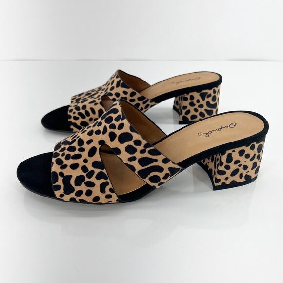 QUPID Leopard Print Cut-Out Slide Sandals Tan Black Block Heel Women's Size 7 - Picture 4 of 8